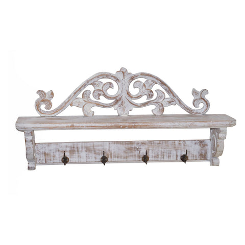 Appendiabiti in Legno Decapato con Decorazione Intagliata – Stile Shabby Chic