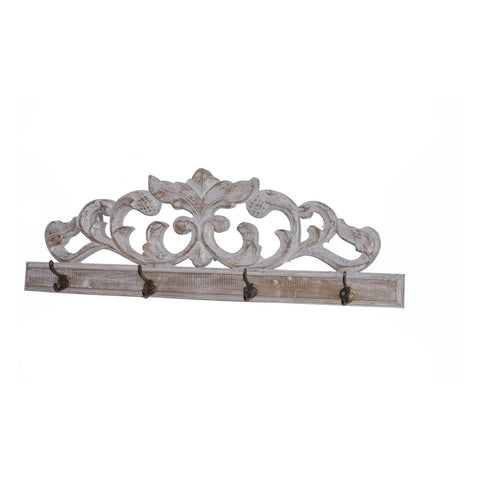 Appendiabiti in Legno Decapato con Decorazione Intagliata – 4 Posti