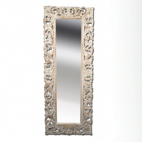 Specchio con Cornice in Legno Intarsiato – Stile Provenzale Bianco Decapé