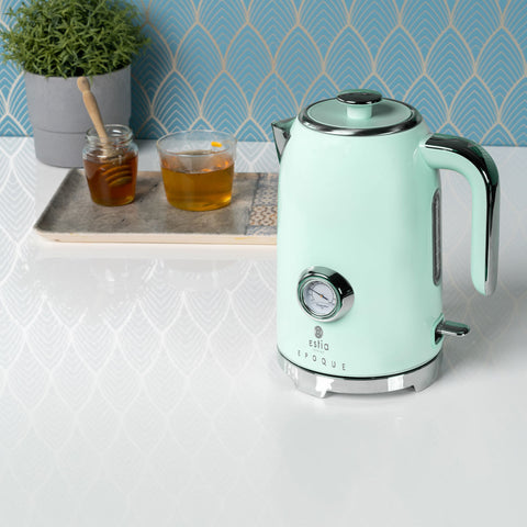 Bollitore Elettrico Retrò Epoque Verde Menta con Termometro 1,7L 2200W – Estia Home, 22x18x26cm