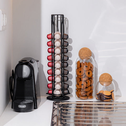 Porta Capsule Caffè Girevole in Metallo Nero 40 Posti – Estia Home, 12x12x39cm