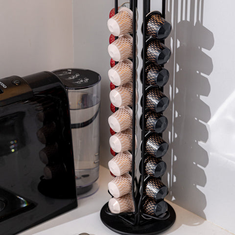 Porta Capsule Caffè Girevole in Metallo Nero 40 Posti – Estia Home, 12x12x39cm