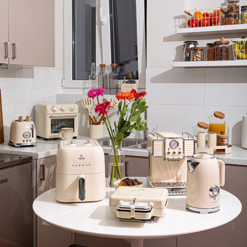 Tostapane e Piastra Sandwich Retrò "Epoque" Crema con Piastre Rimovibili - 800W, Estia Home