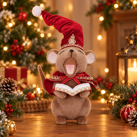 Statuina Topolino Canterino di Natale Marrone e Rosso - Goodwill, 33cm