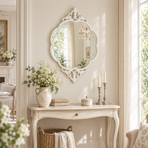 Specchio Ovale Ophélie in Metallo Bianco – Mathilde M, 59x89cm