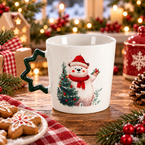 Tazza Mug Natalizia in Porcellana con Manico Sagomato - 360ml, 9x9,5 cm
