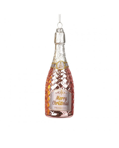 Addobbo Natalizio Bottiglia Champagne 15cm in Vetro – Varianti Oro e Rosa