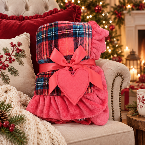 Plaid Invernale in Pile Tartan Scozzese con Gala e Ciondolo – Blanc Mariclò, 140x170cm