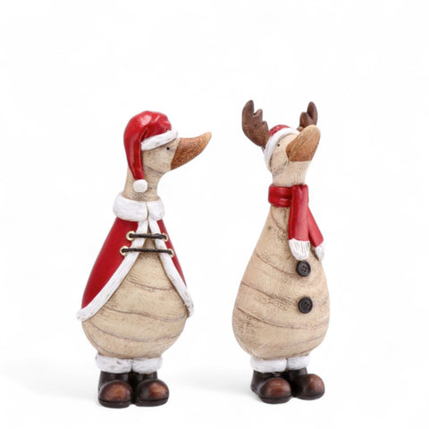 Pato navideño de resina con gorro y bufanda – 2 modelos 27 cm