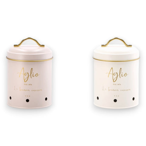 Barattolo Porta Aglio in Latta con Coperchio – Ø11xH16 cm – 2 Varianti Colore