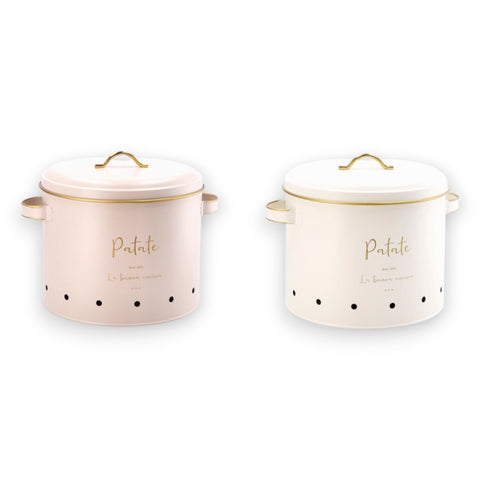 Contenitore Porta Patate in Latta con Coperchio – Ø22,5xH22 cm – 2 Varianti Colore
