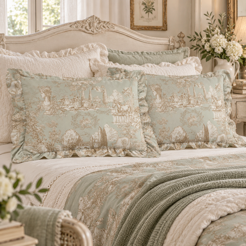 Set 2 Copriguanciali con Gale Verde – Toile du Borgo Collection by Blanc MariClò, 50x80 cm