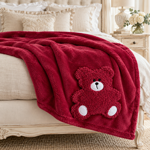 Plaid My Teddy in Flanella con Orsetto Applicato – L'Atelier 17, 155x205cm