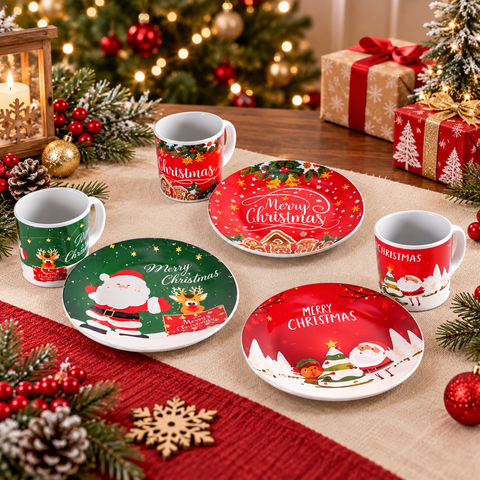 Juego de taza y plato decorativo de cerámica navideños: 3 adornos navideños
