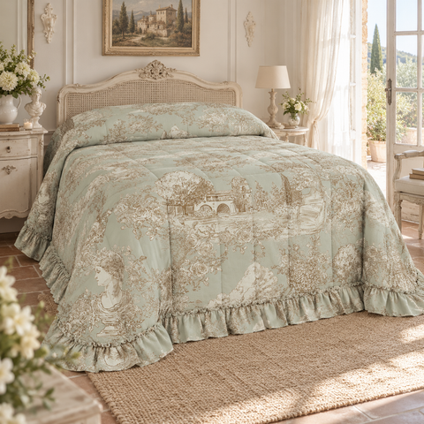 Trapunta Matrimoniale Verde con Gala – Toile du Borgo Collection by Blanc MariClò, 260x260cm