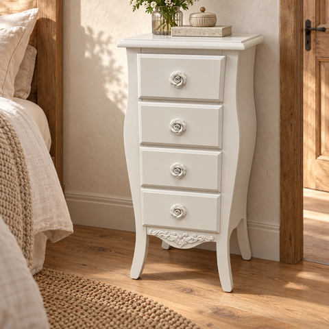 Comodino Alto 4 Cassetti – Kaluka Shabby Chic