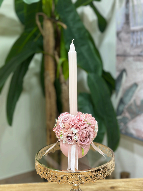 Petit Bon Bon in Ceramica con Candela Decorata e Composizione Floreale | Mata Creazioni