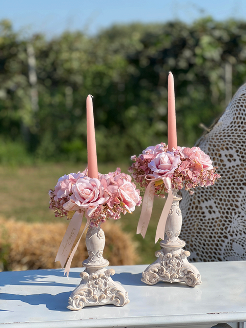 Candelabro Ely in Resina con Fiori - Mata Creazioni