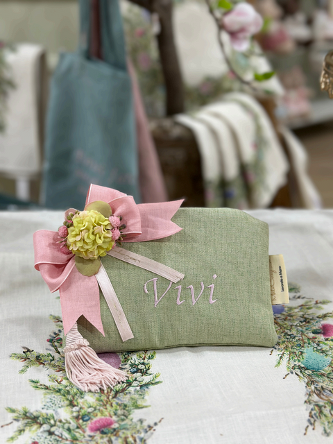 Pochette in Tessuto Panama Colorato con Ricamo Personalizzato - Mata Creazioni