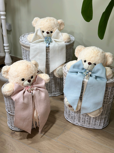 Ceste Portabiancheria Linea Coccole con Teddy e Fiocco - Mata Creazioni