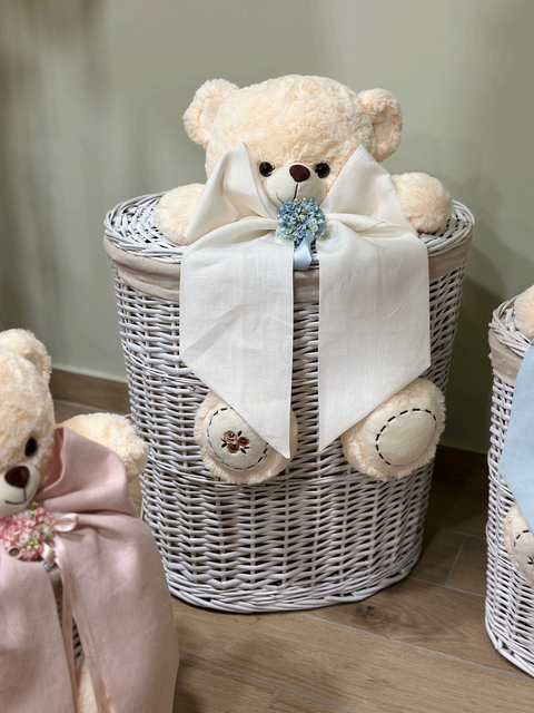 Ceste Portabiancheria Linea Coccole con Teddy e Fiocco - Mata Creazioni
