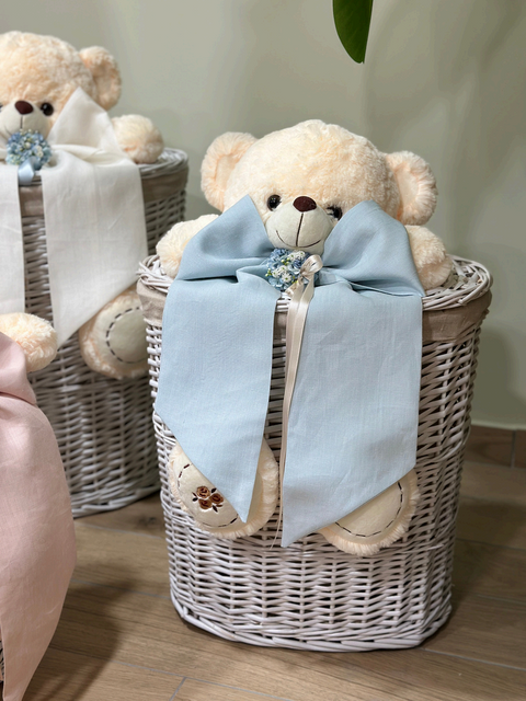 Ceste Portabiancheria Linea Coccole con Teddy e Fiocco - Mata Creazioni