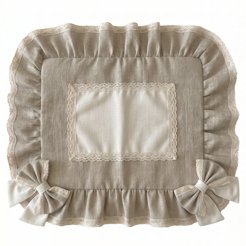 Copripiano Cottura Sartoriale Shabby Chic Imbottito Volant e Fiocchi - 50x60cm, 75x50cm