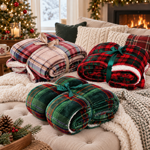 Coperta Plaid in Flannel Sherpa Tartan - 130x160 cm