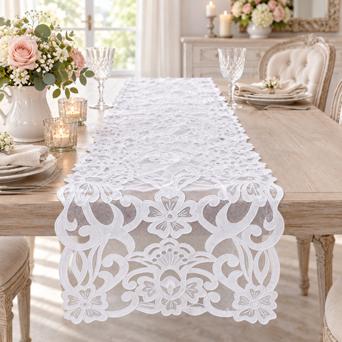 Runner da Tavola in Pizzo Intagliato Bianco – Lace Couture Collection by Blanc MariClò, 50x150 cm