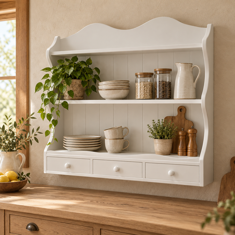 Pensile con Mensole e 3 Cassettini – Kaluka Shabby Chic