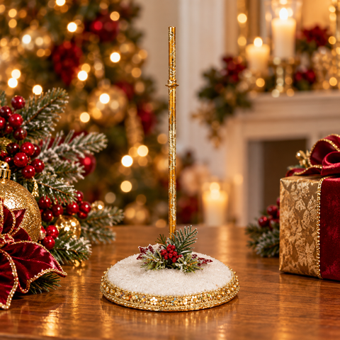 Base Decorativa per Supporto con Neve Small Oro e Bianco - Goodwill, 19cm