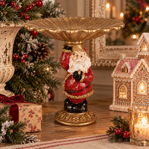 Alzatina Decorativa Natalizia con Babbo Natale - Clayre & Eef, 24x19x24 cm