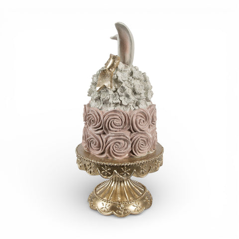 Statuetta decorativa torta su piedistallo con orecchie di coniglio – Ø 17x35 cm (bianco/rosa, plastica) by Clayre & Eef