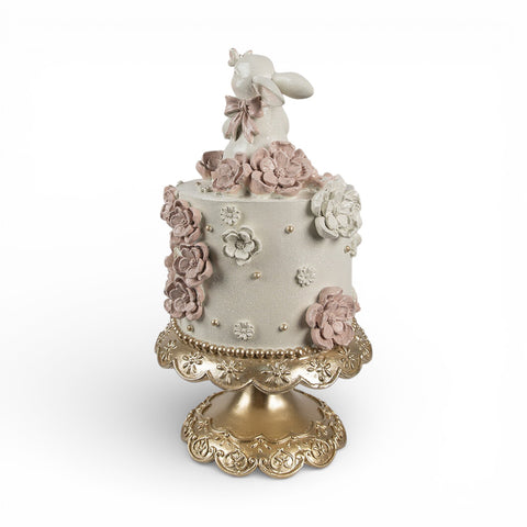 Statuetta decorativa torta “Happy Easter” con coniglio – Ø 18x32 cm (bianco/rosa, plastica) by Clayre & Eef