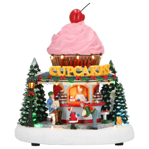 Cupcake Shop Carillon Natalizio con Luci LED e Musica, 23x25cm