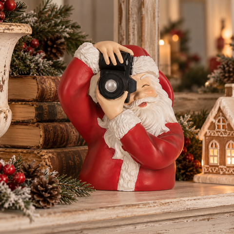 Statuetta Decorativa Babbo Natale Fotografo Busto - Clayre & Eef, 21x17x22 cm