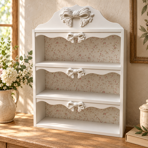 Scaffale con Fiocchi e Fondo Floreale – Kaluka Shabby Chic
