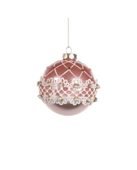 Palline di Natale in Vetro Rosa con Glassa 12 cm – Goodwill Candy Icing Net Ball (assortite)