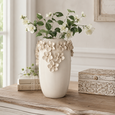 Vaso in Ceramica con Rose Decorative - L'Arte di Nacchi, ø 17x25cm