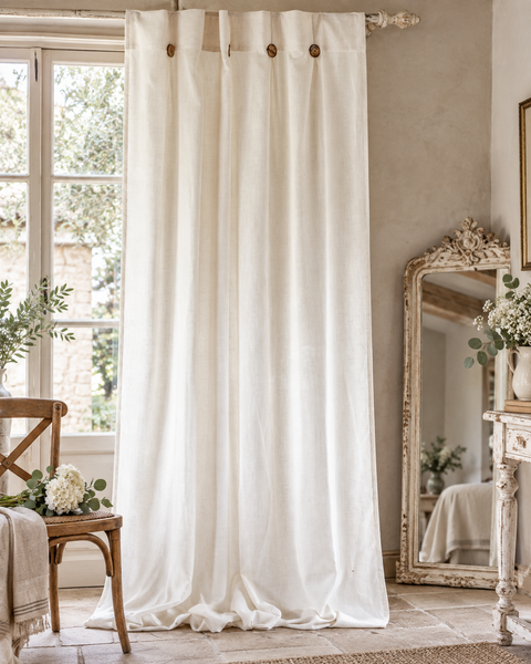 Tenda Avorio in Misto Lino con Bottoni – Nuvola Collection by Blanc Mariclò, 150x290cm