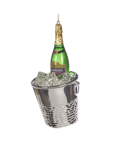 Addobbo Champagne con Secchiello 13cm in Vetro – Decorazione Natalizia Elegante
