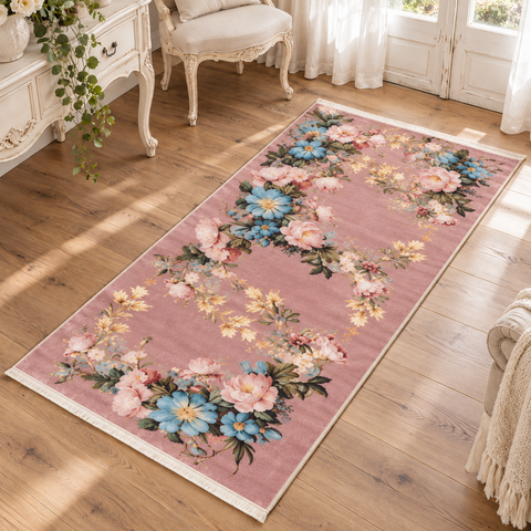 Tappeto Velour Victorian a Fiori con Frange – L'Atelier 17