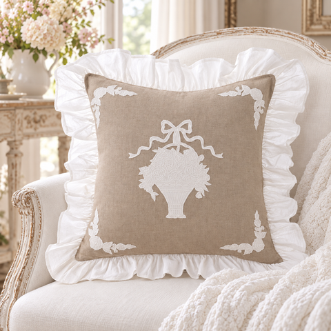 Cuscino d'Arredo in Misto Lino Naturale con Gala – Soffio Collection by Blanc Mariclò, 45x45cm