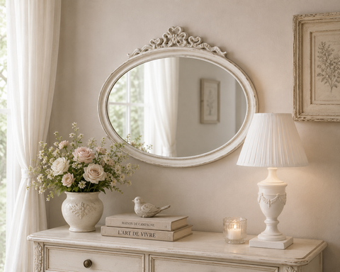 Specchiera Ovale con Fiocco L'Arte di Nacchi - 76x65x4 cm