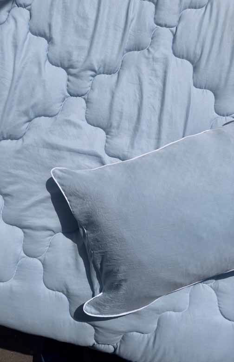 Edredón azul bicolor con borde crema – Edredón doble con fundas de almohada incluidas