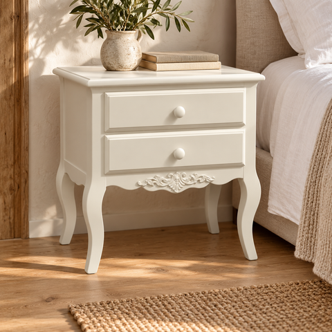 Comodino 2 Cassetti con Gambe Curve – Kaluka Shabby Chic