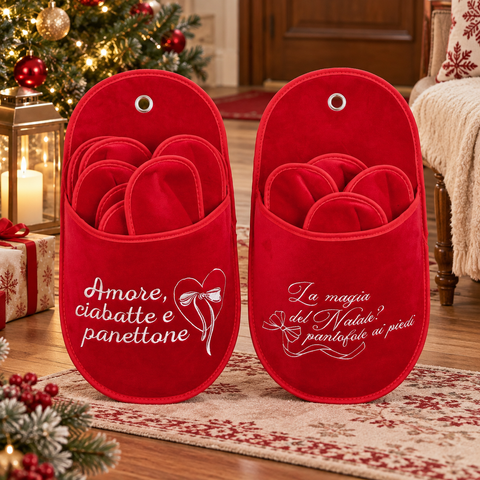 Set 5 Paia Pantofole da Ospiti in Tessuto Rosso con Maxi Custodia - Taglia 38,42,44