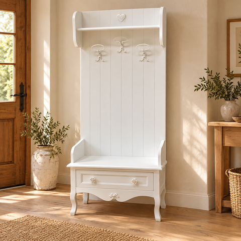 Mobile Ingresso con Panca e Ganci – Kaluka Shabby Chic