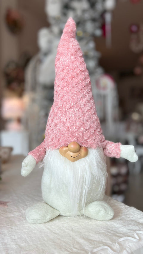 Gnomo Fermaporta in Tessuto con Cappello Rosa, 30cm