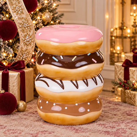 Sgabello Espositore a Forma di Ciambelle Sovrapposte Rosa e Marrone - Goodwill, 46,5 cm